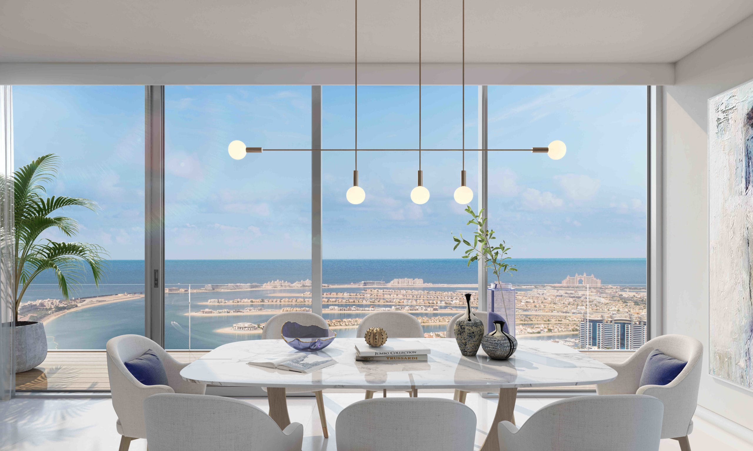 Emaar Beachfront apartment interior with floor-to-ceiling sea-facing windows